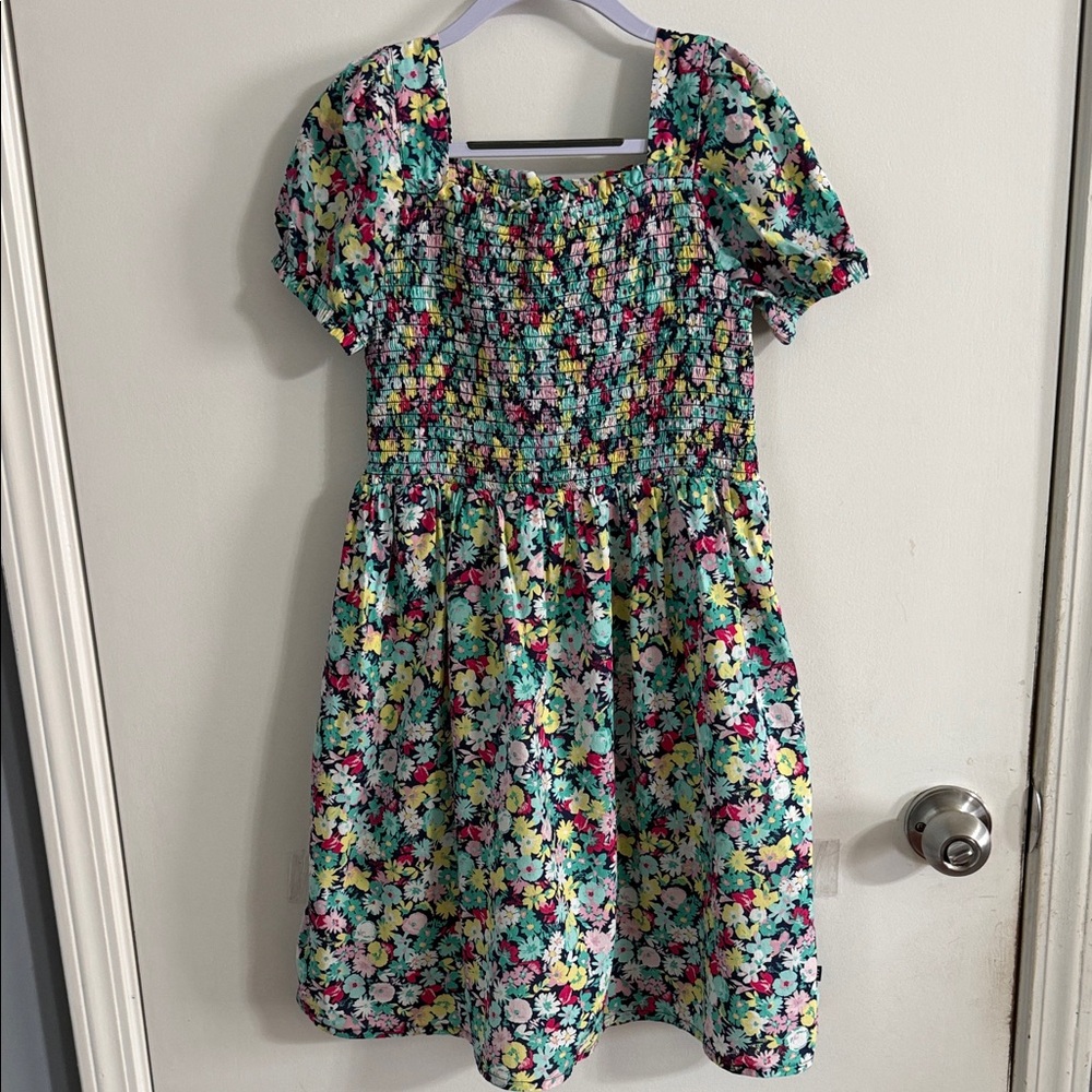 GAP Girls Floral Shirred Dress in Mint, Pink & Yellow